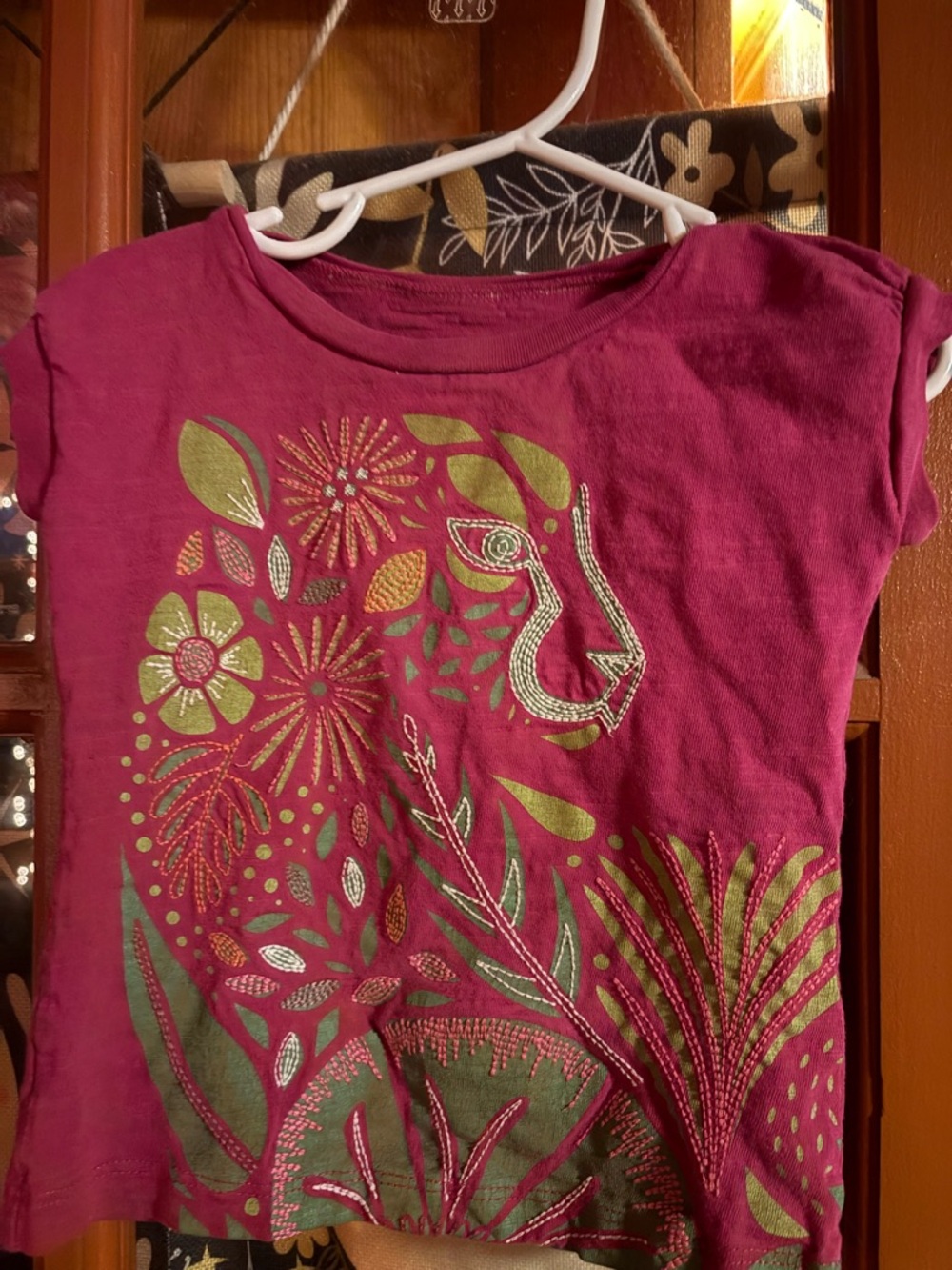 Tea Collection Girls Short Sleeve Tee in Magenta with Green Floral Print